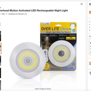 SensorBrite Ultra Overhead Motion Activated LED Rechargeable Night Light with a remote