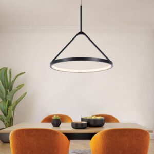 Satin Black Bowl Integrated LED Pendant Light with Open Metal Ring Shade
