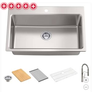 Kohler Provo 33" Dual Mount Single-bowl Workstation Kitchen Sink Kit