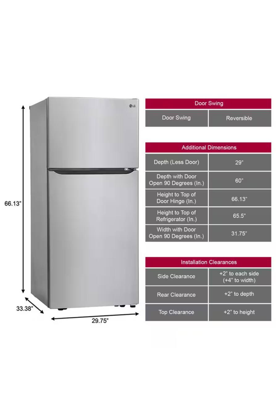 LG 30 in. W 20 cu. ft. Top Freezer Refrigerator w/ Multi-Air Flow and Reversible Door in Stainless Steel - Image 5