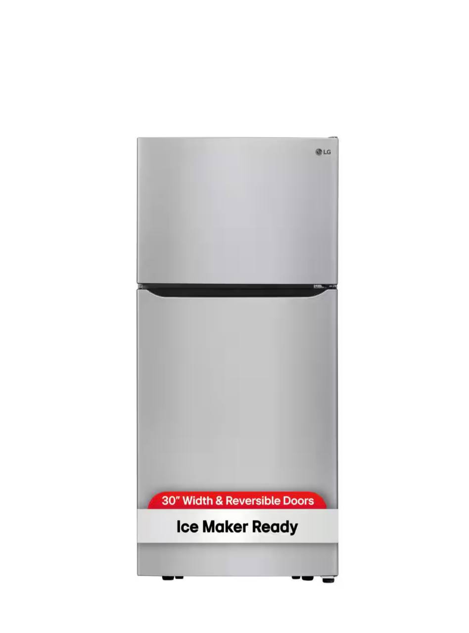 LG 30 in. W 20 cu. ft. Top Freezer Refrigerator w/ Multi-Air Flow and Reversible Door in Stainless Steel