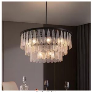 WDETR 31.5 in. Modern 12-Lights Black Glass Chandelier with Light Dining Room or Kitchen