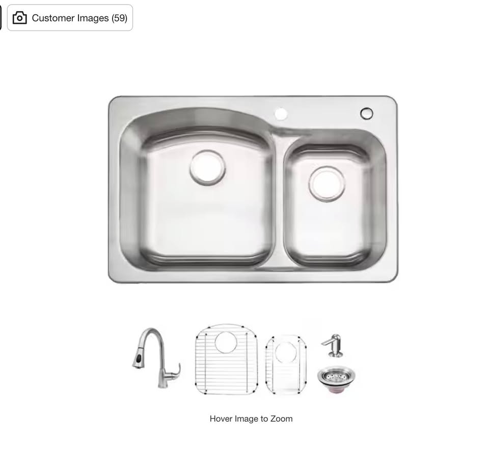 Glacier Bay 33 in. Drop-In 60/40 Double Bowl 18 Gauge Stainless Steel Kitchen Sink with Pull-Down Faucet