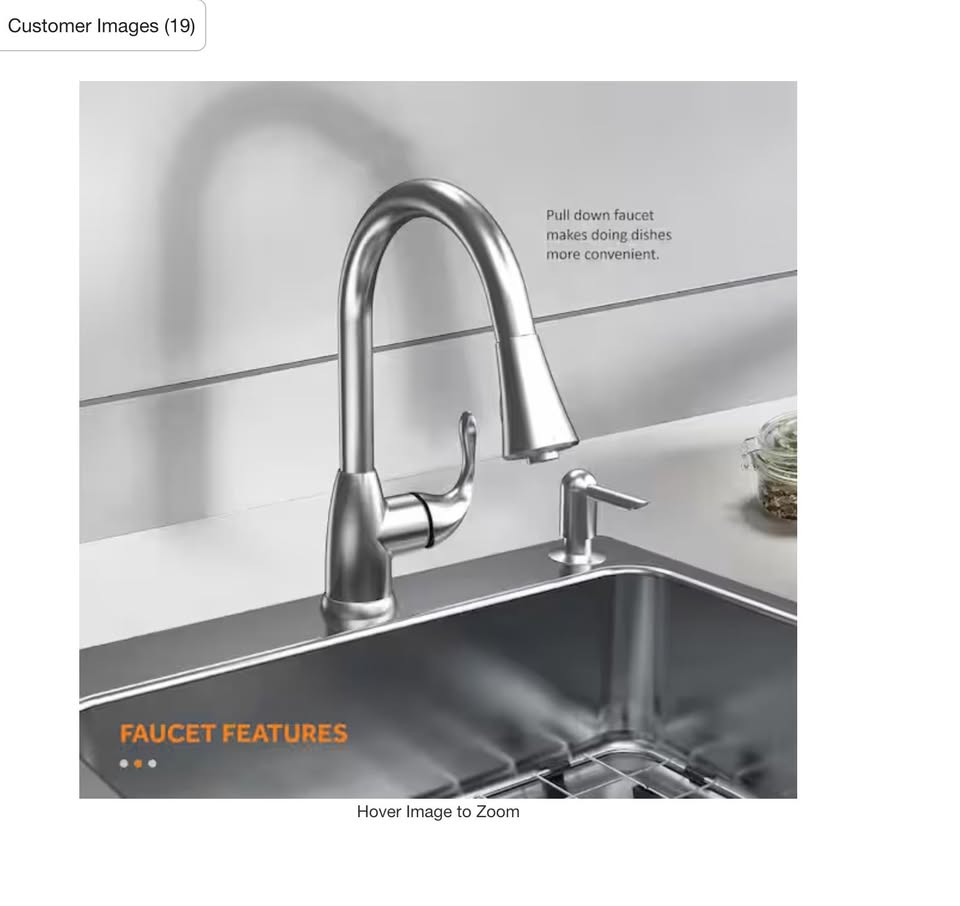 Glacier Bay Bratten 33 in. Drop-In 60/40 Double Bowl 18 Gauge Stainless Steel Kitchen Sink with Pull-Down Faucet - Image 4