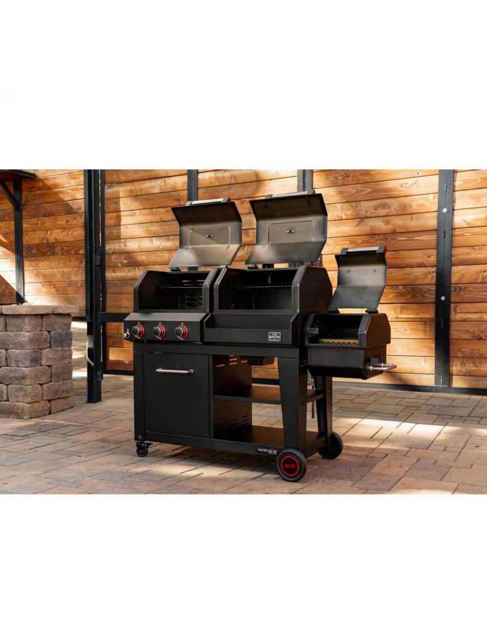 Oakford 1150 Pro 3-Burner Propane Gas and Offset Charcoal Smoker Combo Grill in Black