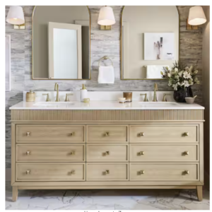 Home Decorators Collection Danby 72 in. Double Sink Platinum Oak Bath Vanity with White Engineered Marble Top (Assembled)