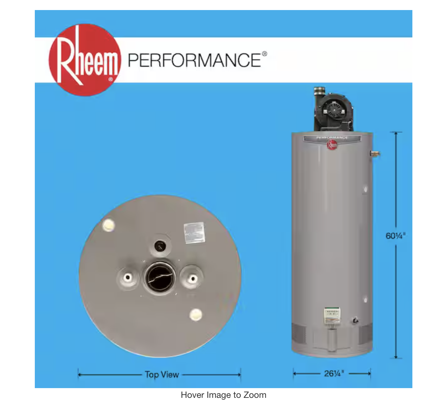 Rheem Performance 75 Gal. Tall 76,000 BTU Natural Gas Power Vent Water Heater - Image 7