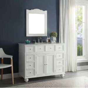 Hampton Harbor 44 in. W x 22 in. D x 35 in. H Single Sink Freestanding Bath Vanity in White with White Marble Top