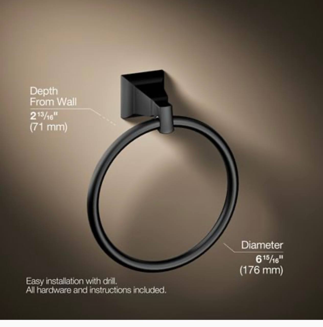 KOHLER Kallan Towel Ring – Matte Black (R22083-BL) - Image 5