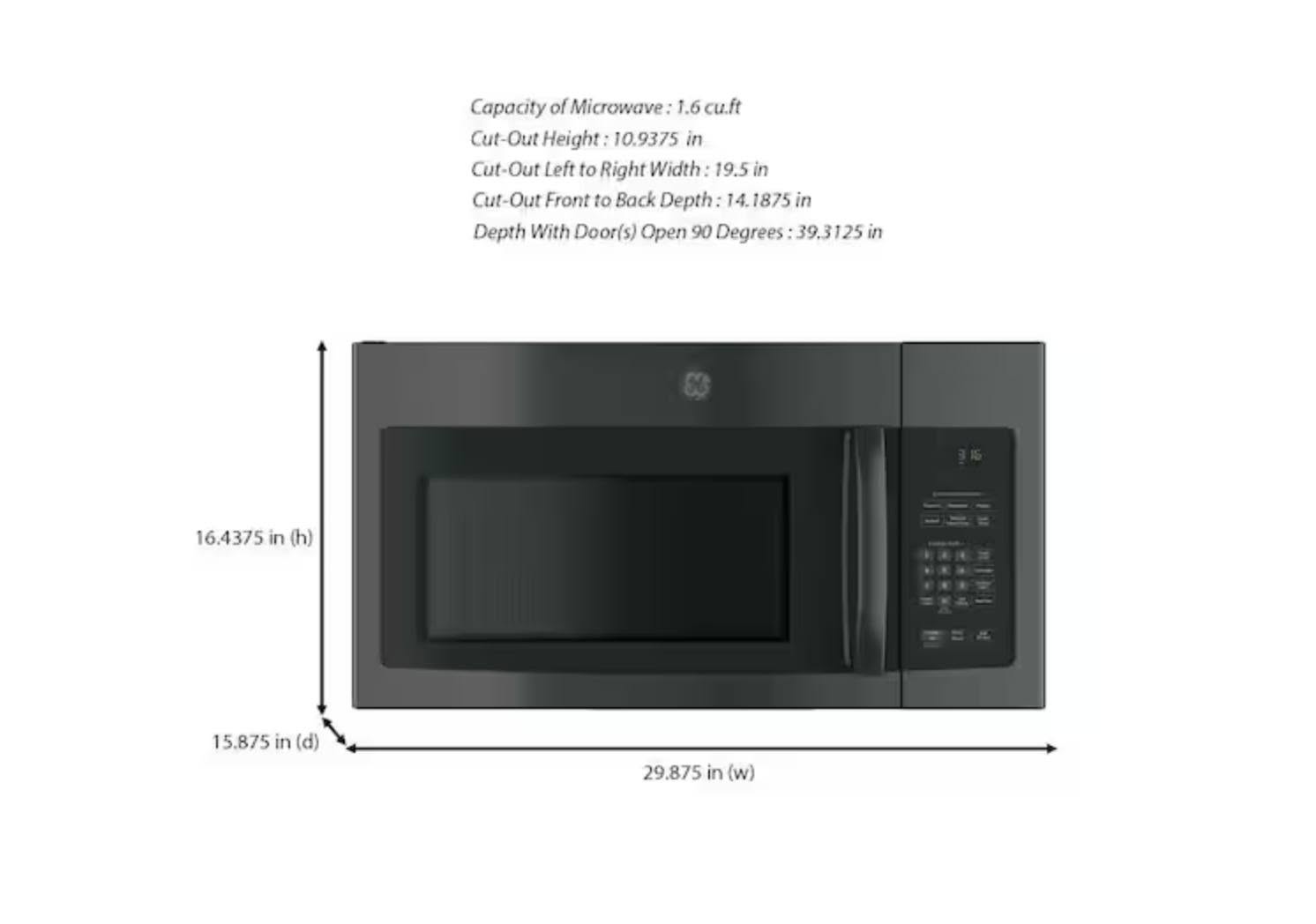 GE 1.6 cu. ft. Over the Range Microwave in Black - Image 2