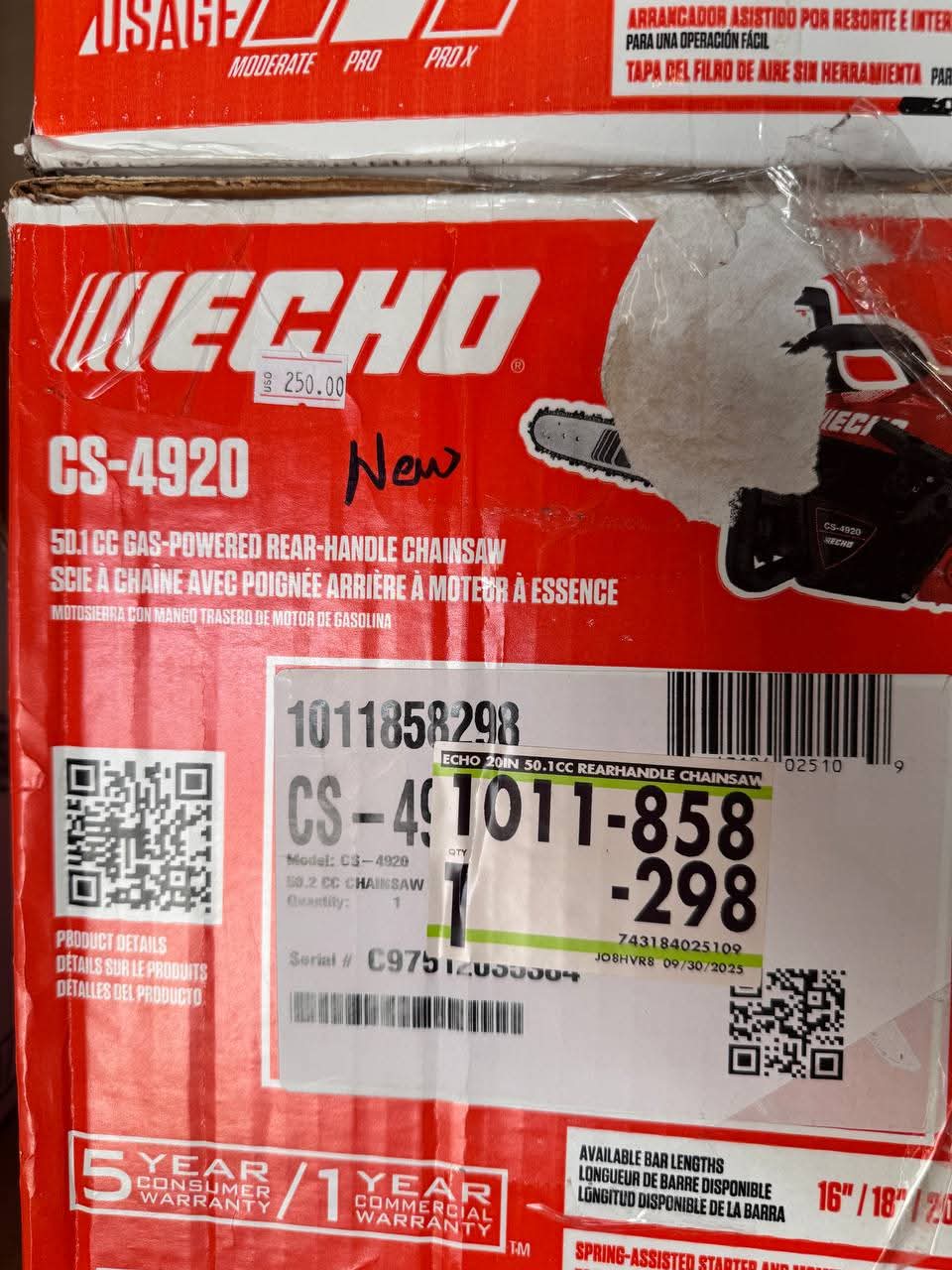 ECHO 20 in. 50.1 cc 2-Stroke Gas Rear Handle Chainsaw - Image 3