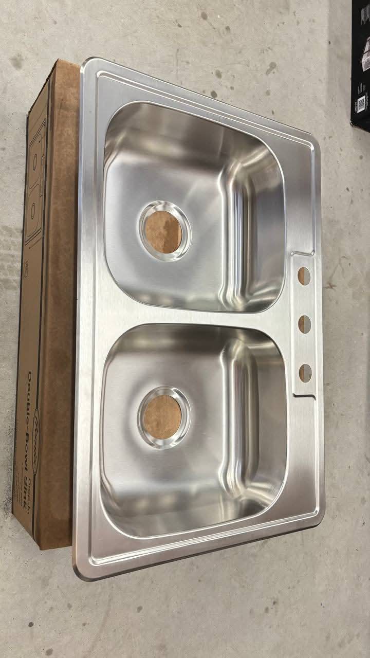 Premier Stainless Steel 33 in. 3-Hole Double Bowl Drop-In Kitchen Sink 22 gauge, 33”x22”x6” - Image 3