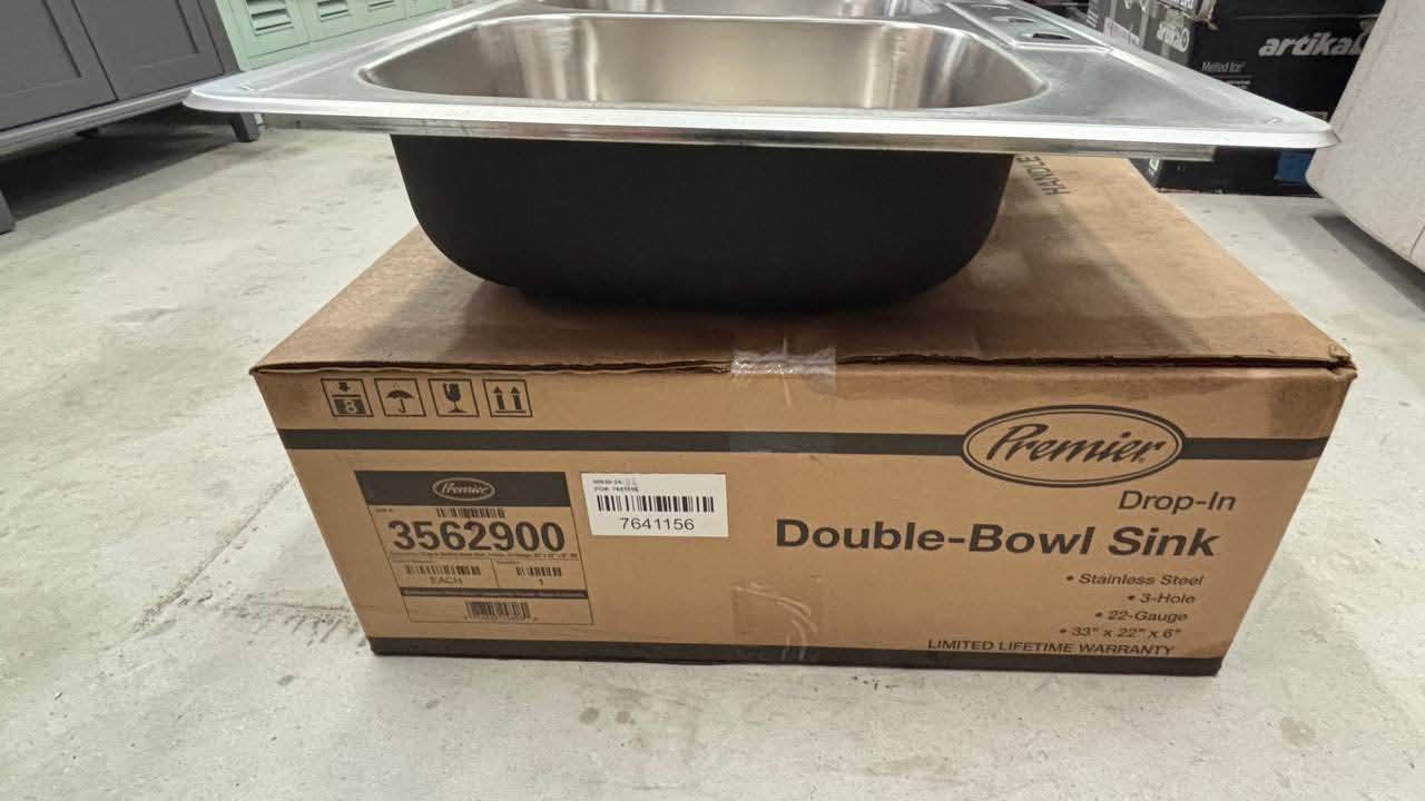 Premier Stainless Steel 33 in. 3-Hole Double Bowl Drop-In Kitchen Sink 22 gauge, 33”x22”x6” - Image 2