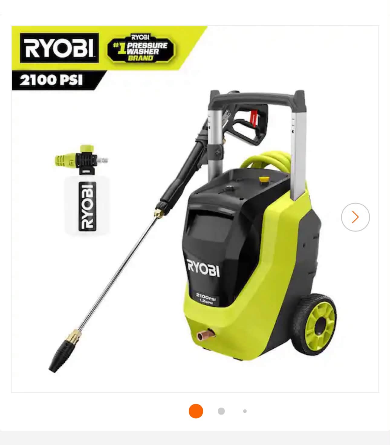 Ryobi 2100 PSI 1.2 GPM Cold Water Corded Electric Pressure Washer with Foamer