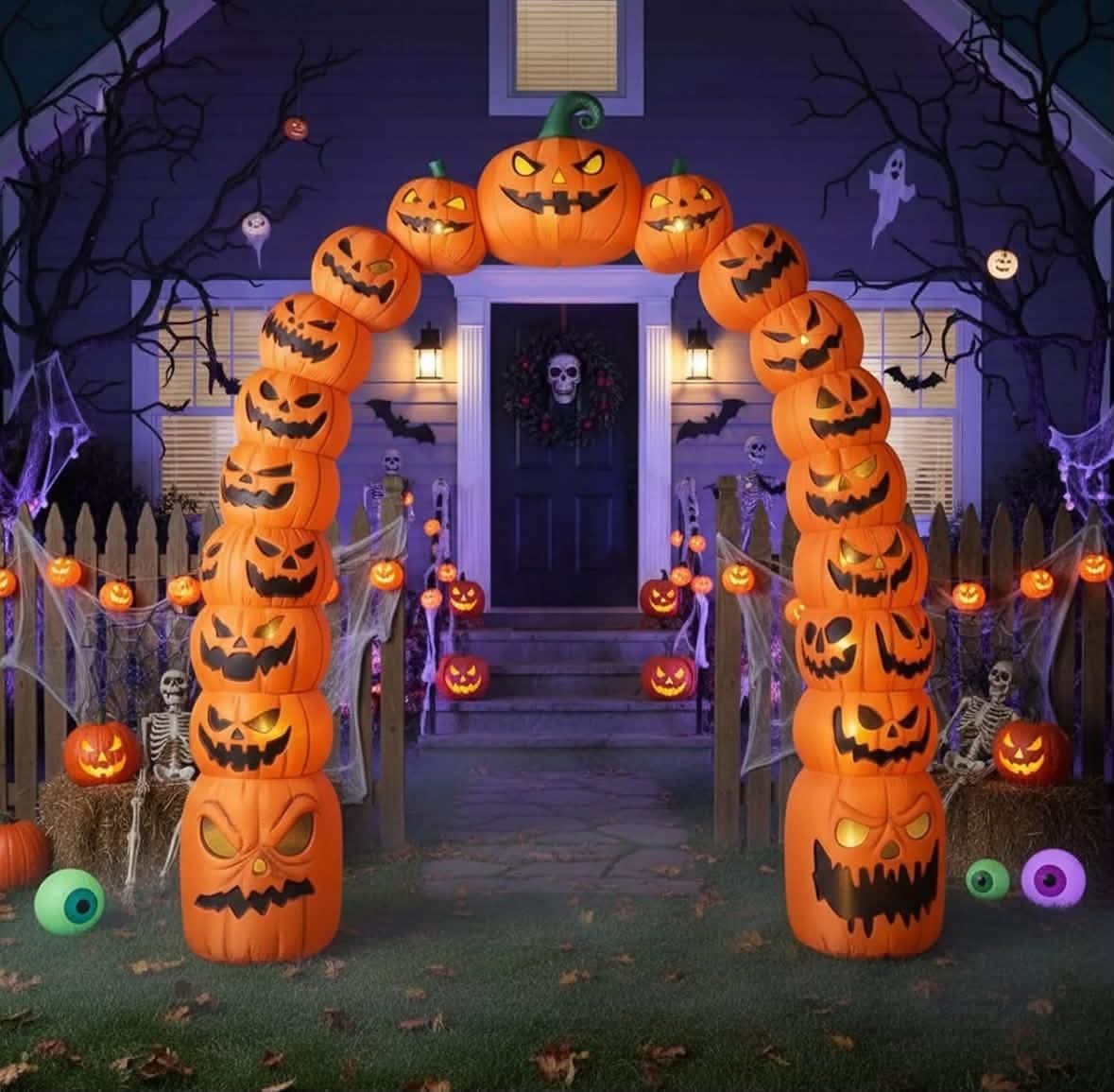 10 ft Giant Halloween Inflatable Jack O Pumpkin Archway Decoration LED Light up Giant Blow up Pumpkin Arch for Halloween Party