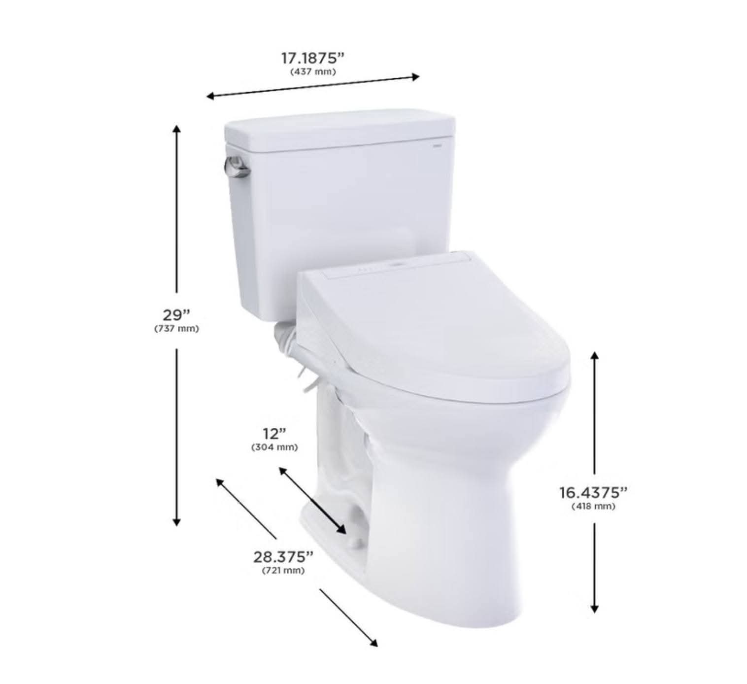 TOTO Drake 2-piece Elongated Toilet with C5 Washlet Bidet Seat - Image 2