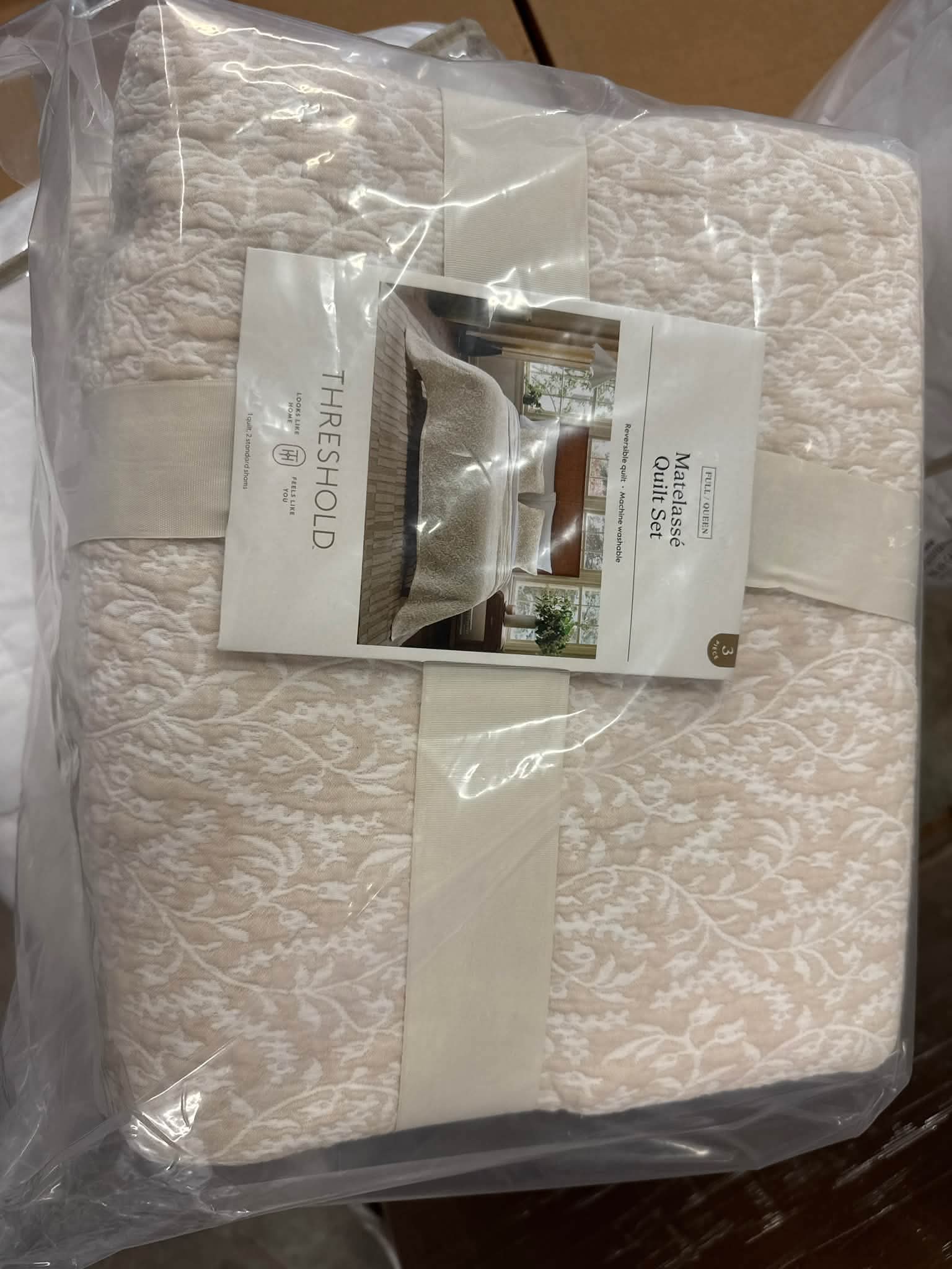 Martha Stewart 3pc Full/Queen Layered Branches Quilt Bedding Set Beige - Image 4