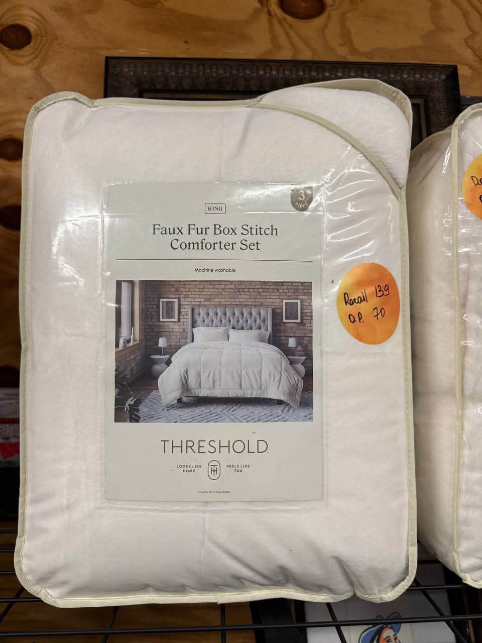 3-piece King-size Threshold Faux Fur Box Stitch Comforter Set - Image 2