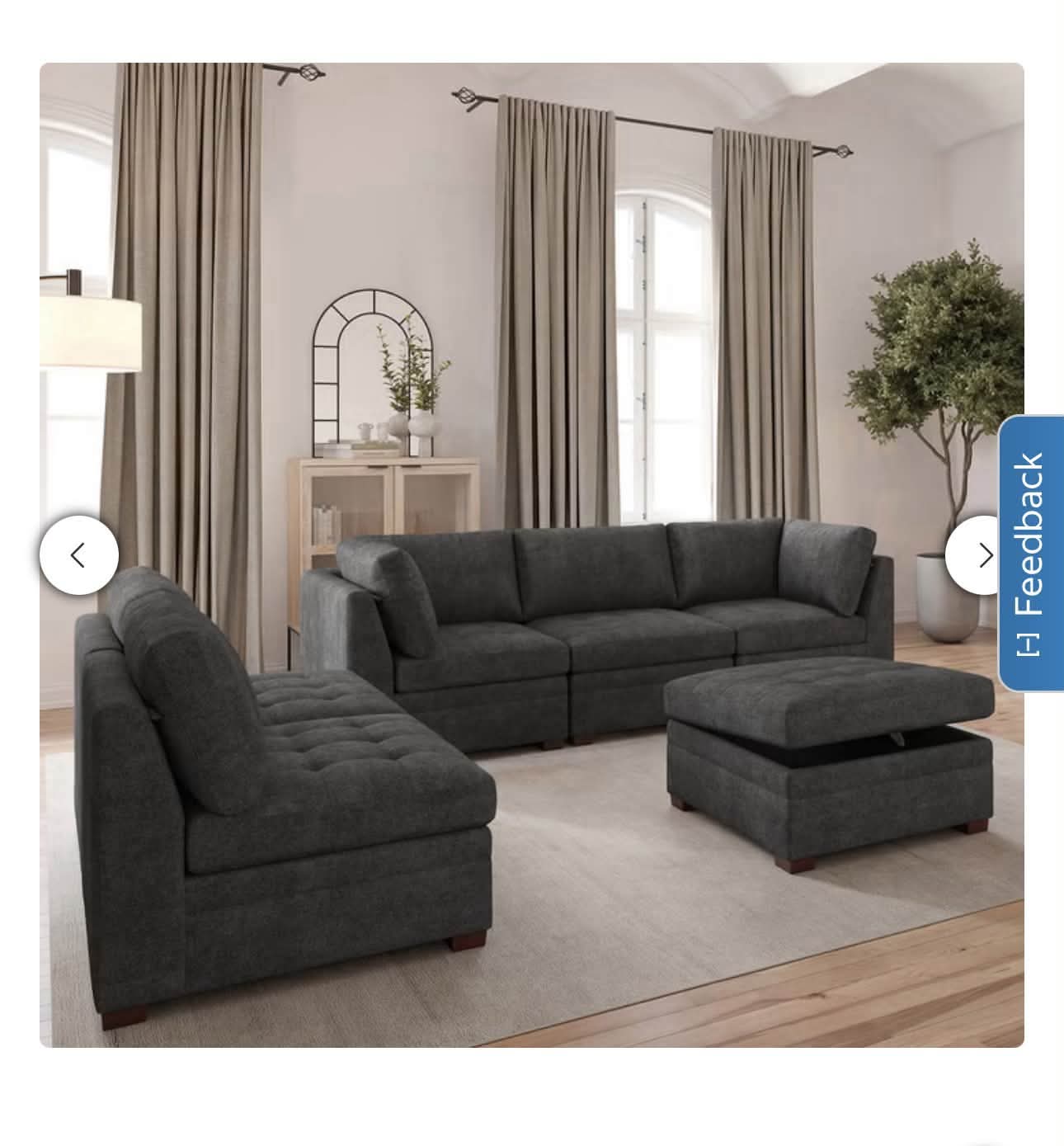 Thomasville Tisdale Modular Sectional 6-piece Dark Gray with Storage Ottoman