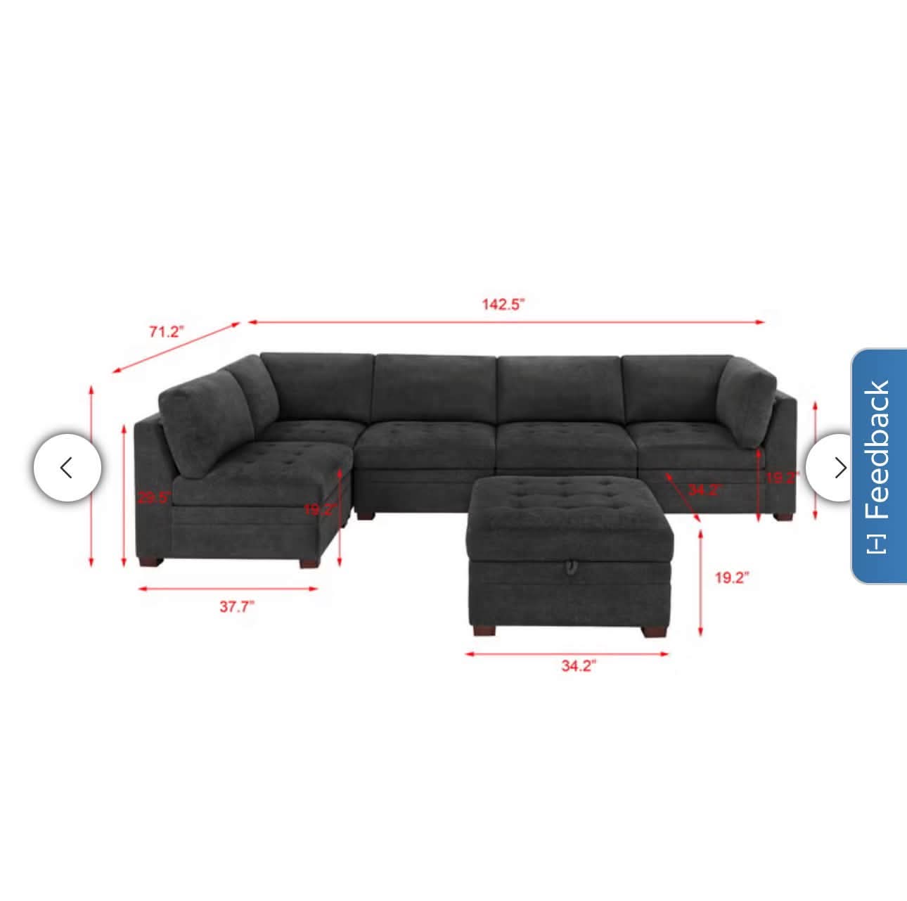 Thomasville Tisdale Modular Sectional 6-piece Dark Gray with Storage Ottoman - Image 2