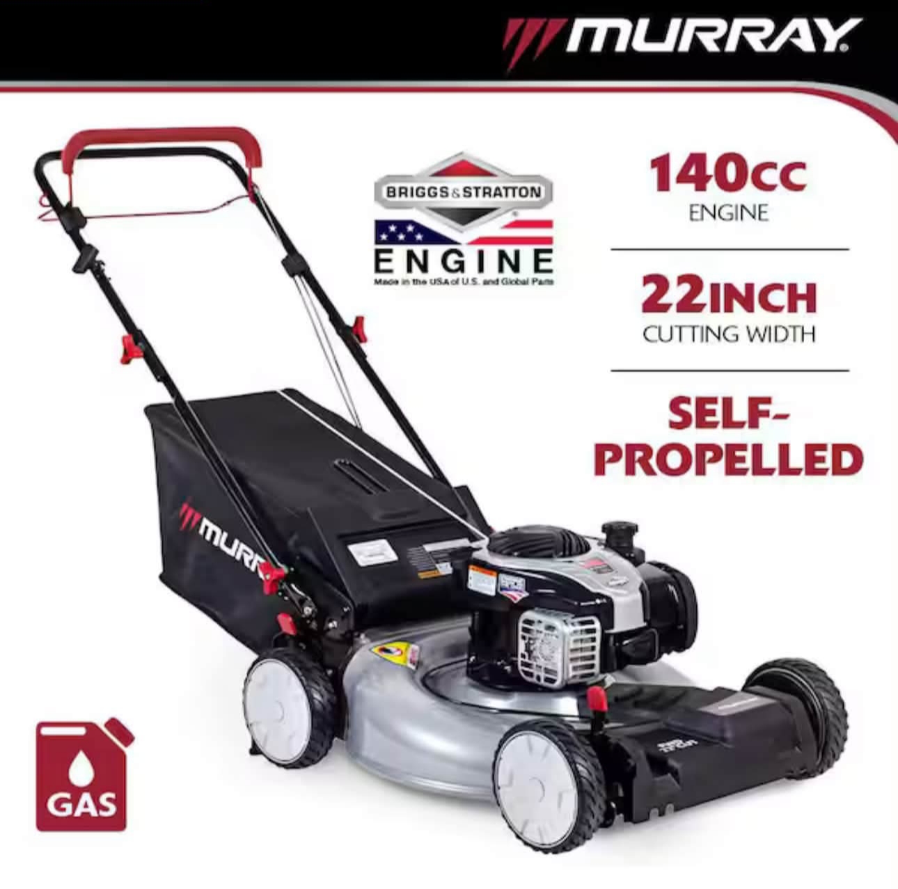 Murray 22 in. 140 cc Briggs & Stratton Walk Behind Gas Self-Propelled Lawn Mower with Front Wheel Drive and Bagger