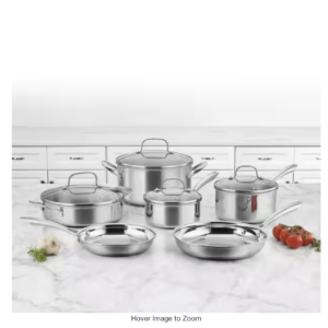 Cuisinart Tri-Ply 10-Piece Stainless Steel Cookware Set with Glass Lids
