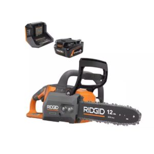 Rigid 18V Brushless 12 in. Electric Battery Chainsaw with 6.0 Ah MAX Output Battery and Charger