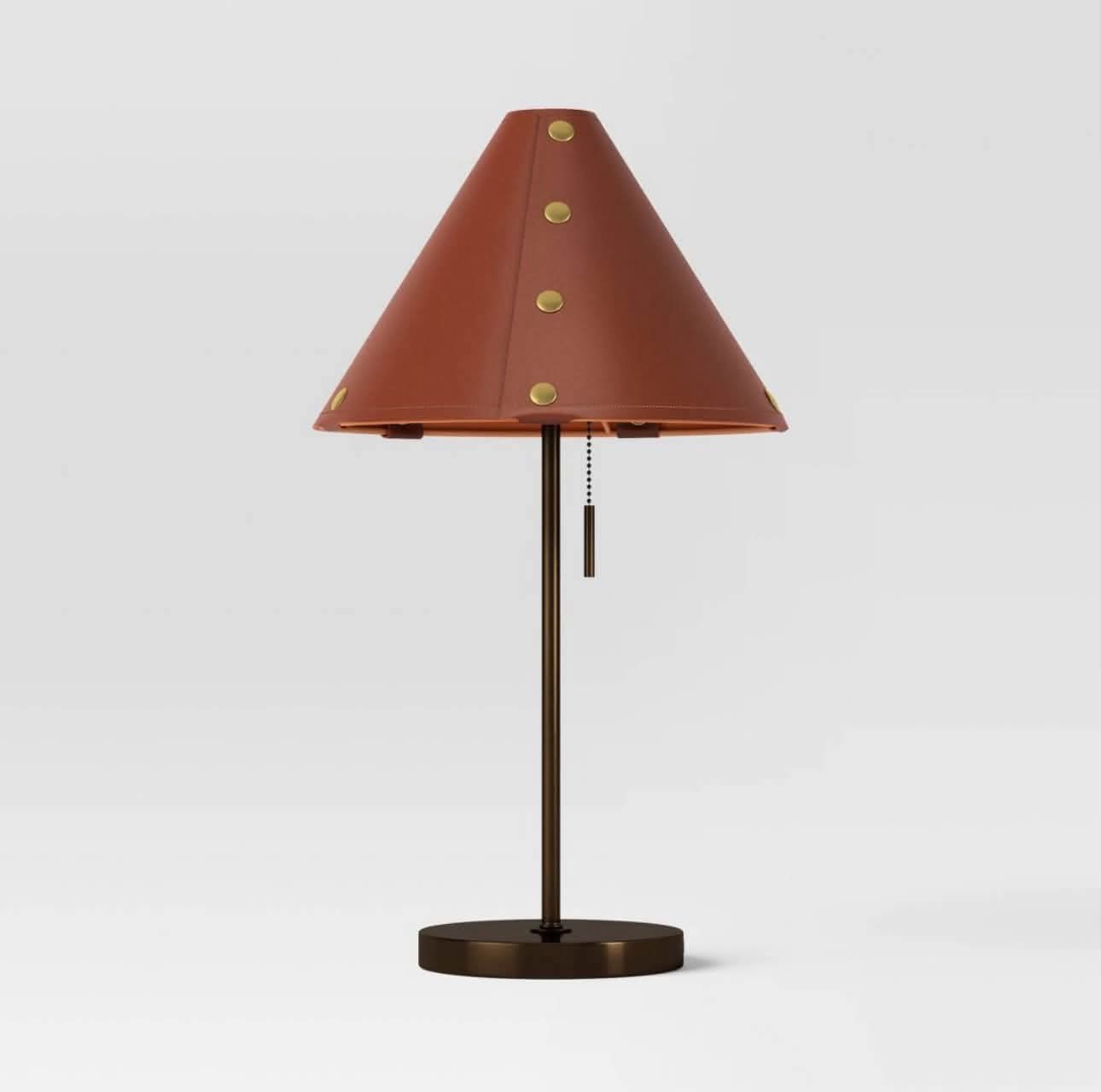 Table Lamp with Leather Shade Brown