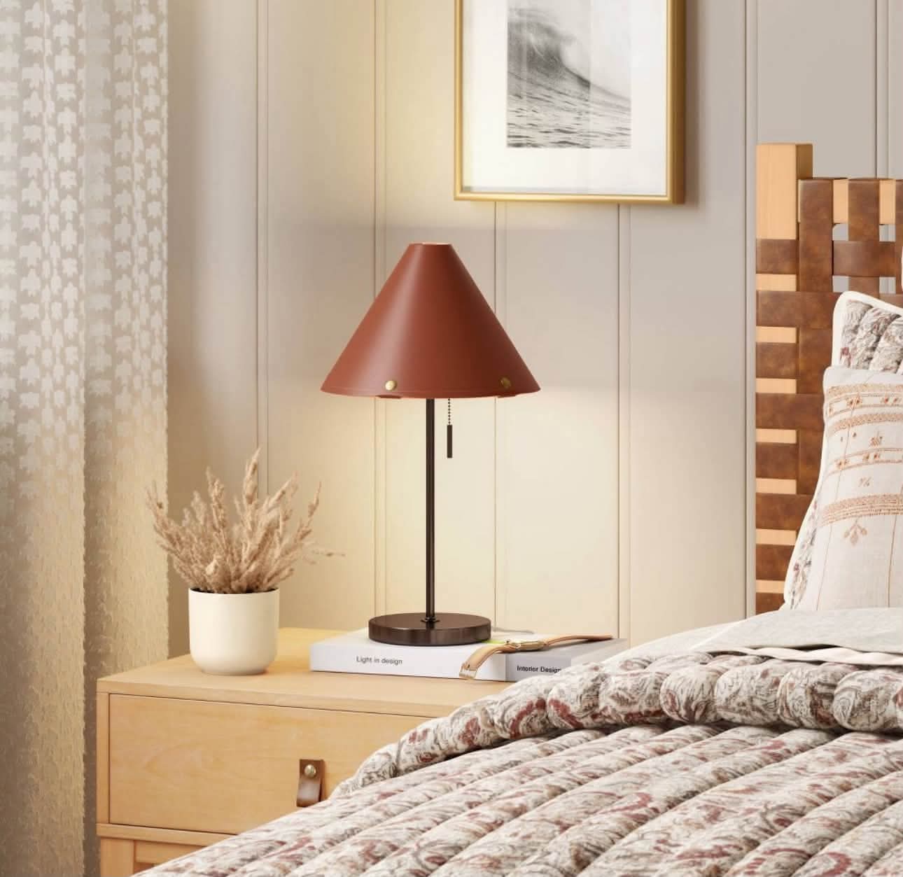 Table Lamp with Leather Shade Brown - Image 2