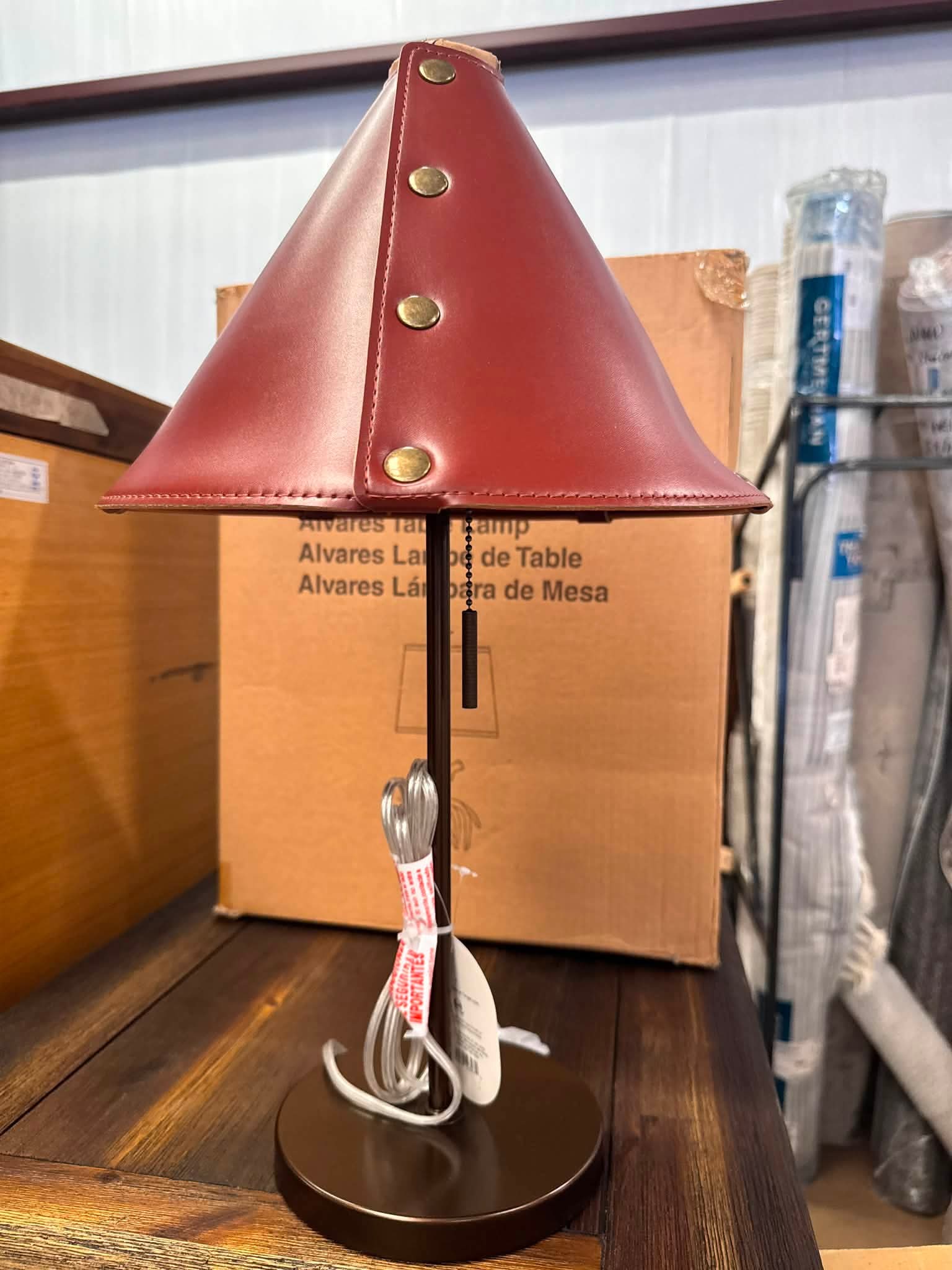 Table Lamp with Leather Shade Brown - Image 3