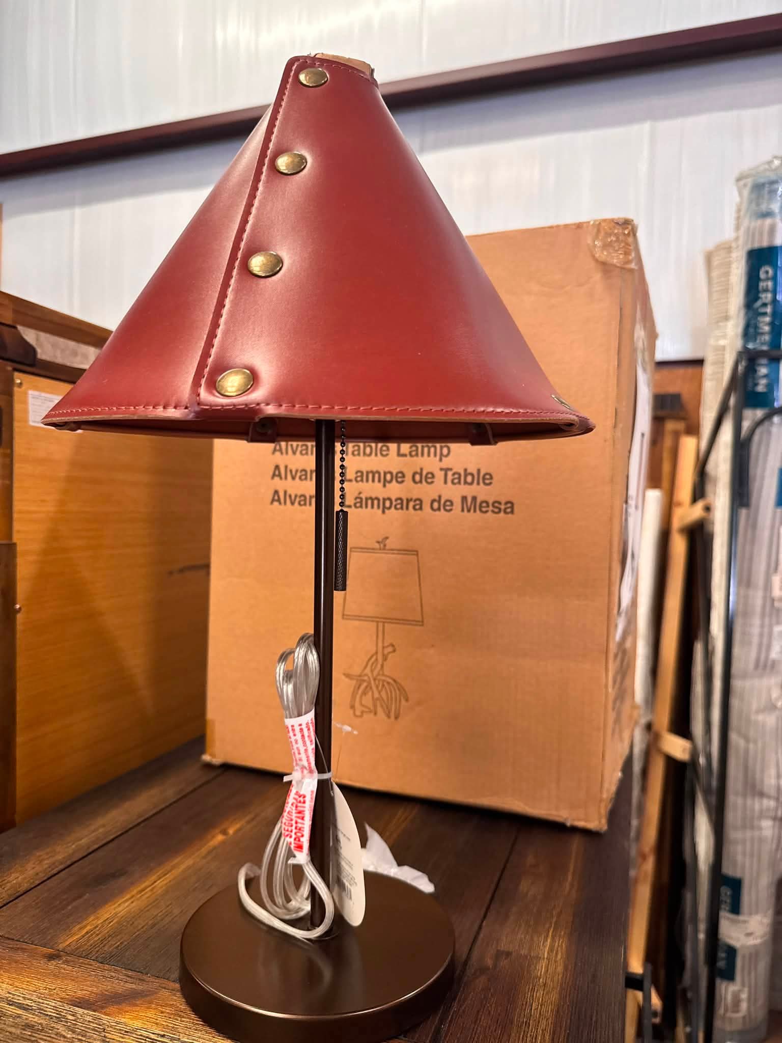 Table Lamp with Leather Shade Brown - Image 4