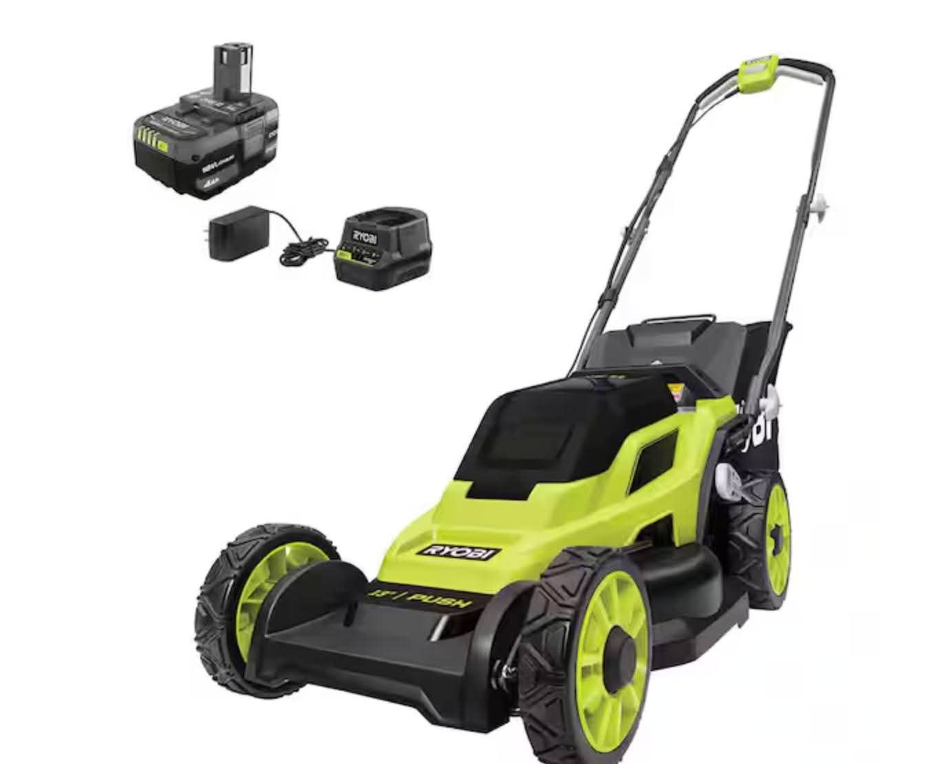 Ryobi ONE+ 18V 13 in. Cordless Battery Walk Behind Push Lawn Mower with 4.0 Ah Battery and Charger