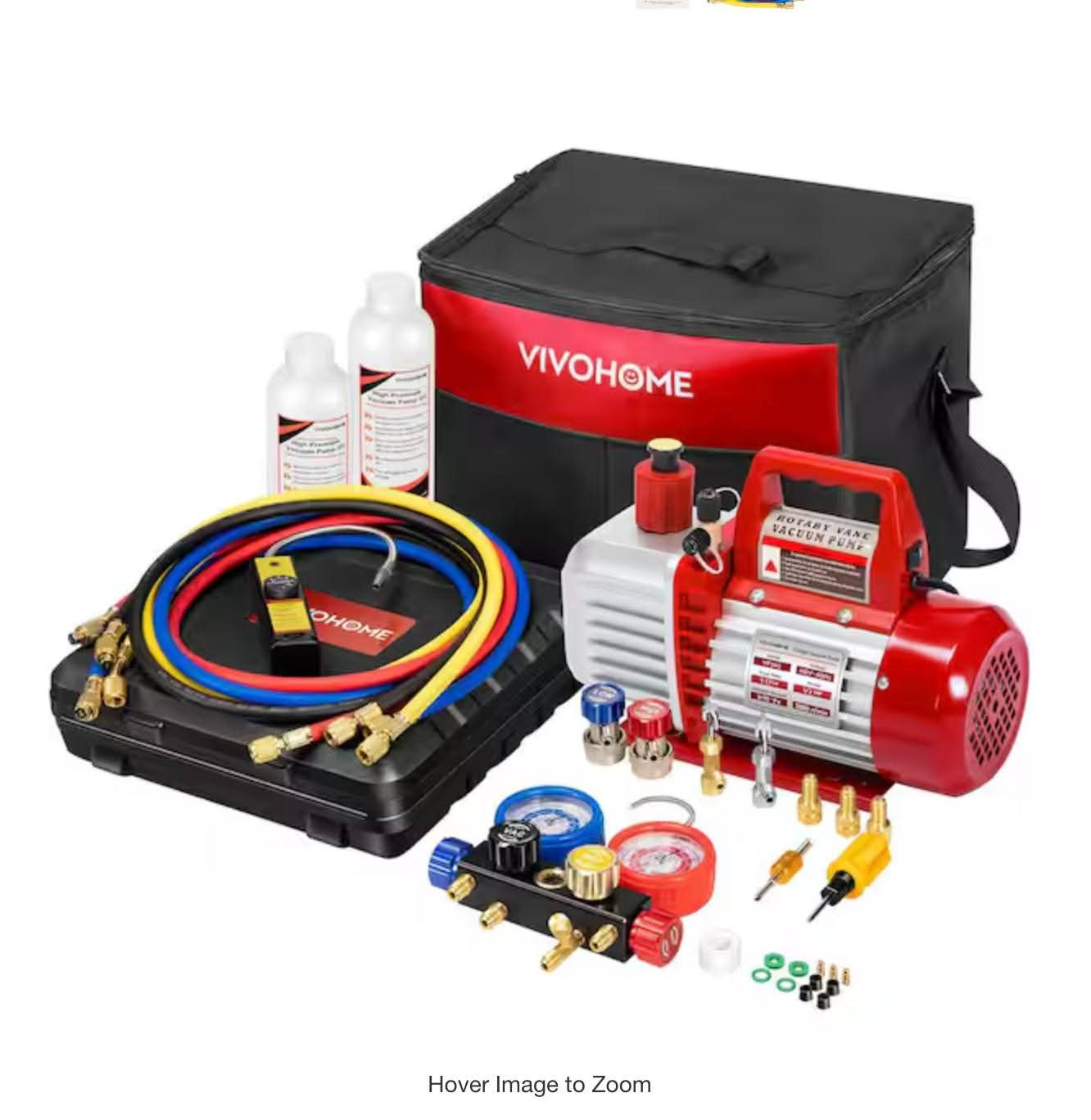 110V 1/2 HP 5CFM 2 Stage HVAC Vacuum Pump and 4 Way AC Manifold Gauge Set Kit with Leak Detector 5 ft. Hoses