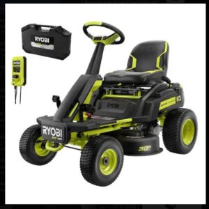 RYOBI R1 80V HP Brushless Lithium Battery Cordless Electric 30 in. Riding Lawn Mower with 14 Ah Battery and Charger