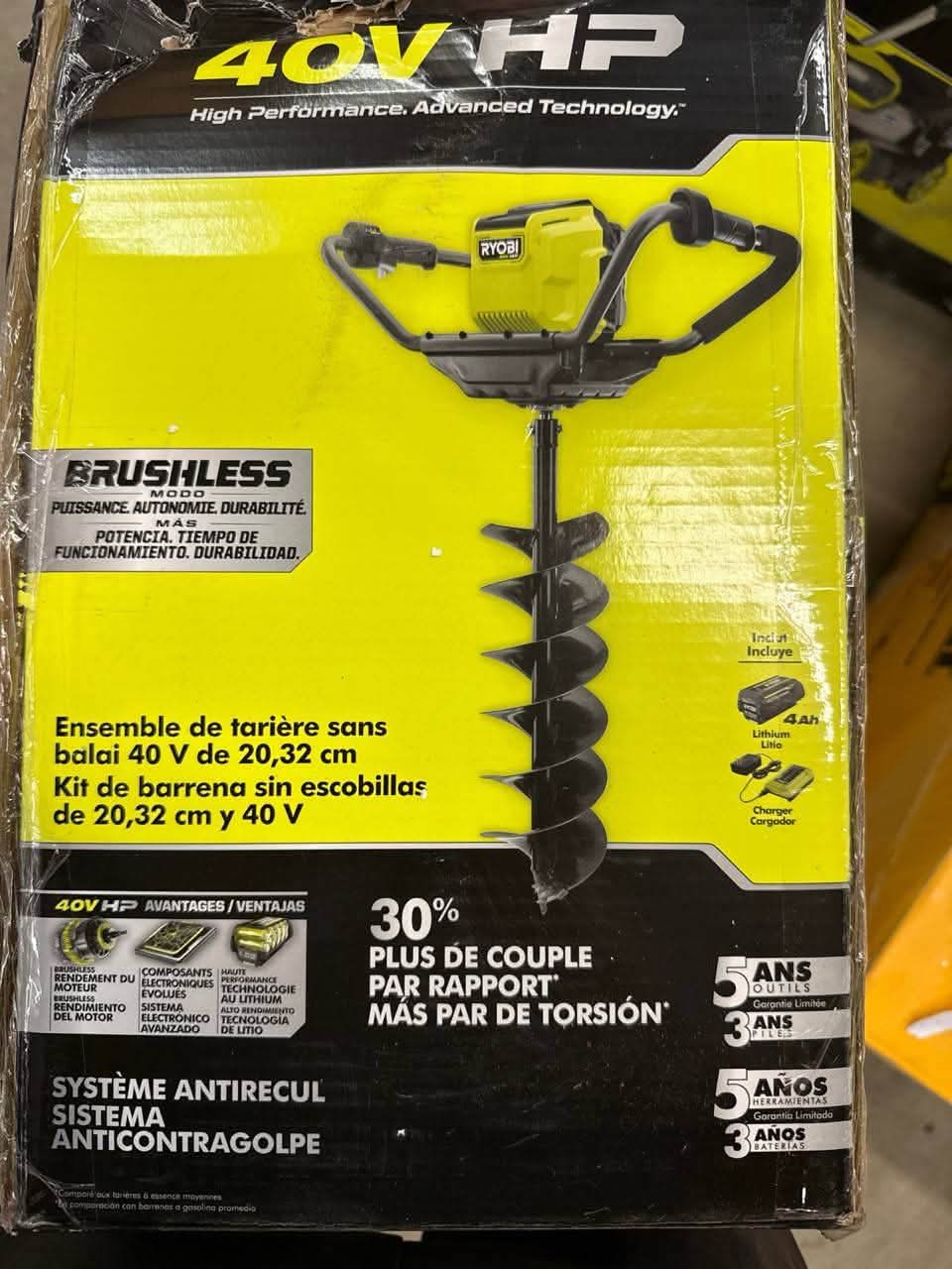 RYOBI 40V HP Brushless Cordless Earth Auger Powerhead with 8 in. Bit with 4.0 Ah Battery and Charger - Image 4