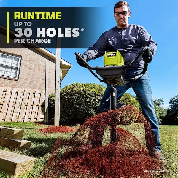 RYOBI 40V HP Brushless Cordless Earth Auger Powerhead with 8 in. Bit with 4.0 Ah Battery and Charger - Image 2