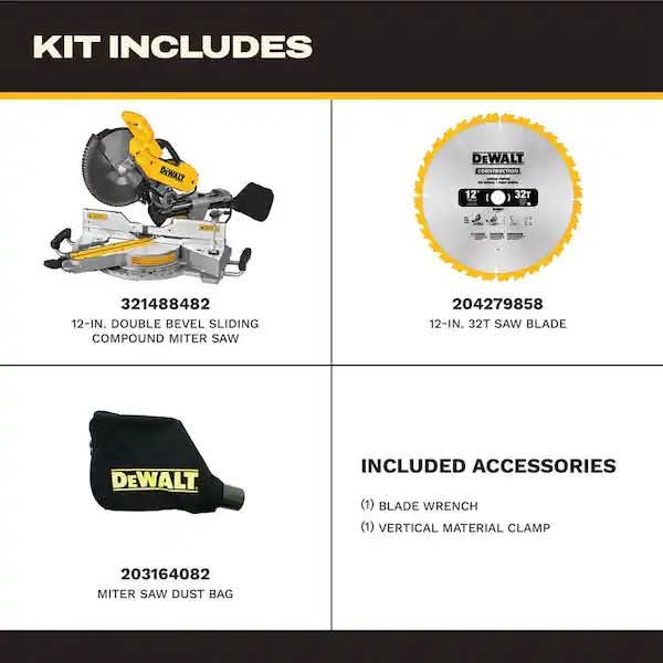 Dewalt 15 Amp Corded 12 in. Double Bevel Sliding Compound Miter Saw, Blade Wrench and Material Clamp - Image 6