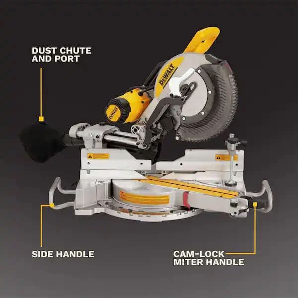 Dewalt 15 Amp Corded 12 in. Double Bevel Sliding Compound Miter Saw, Blade Wrench and Material Clamp - Image 5