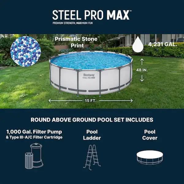 Bestway Steel Pro MAX 15 ft. Round 48 in. Deep Above Ground Pool Set - Image 6