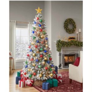 7.5 ft. Festive Mixed Pine Flocked LED Pre-Lit Artificial Christmas Tree T12