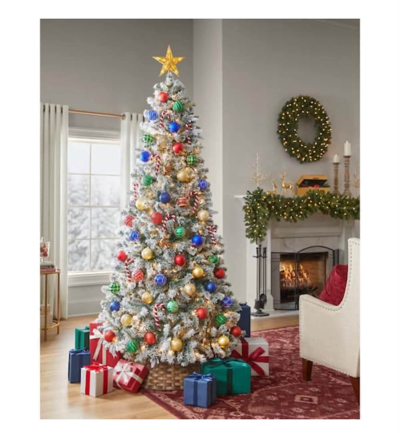 7.5 ft. Festive Mixed Pine Flocked LED Pre-Lit Artificial Christmas Tree T12