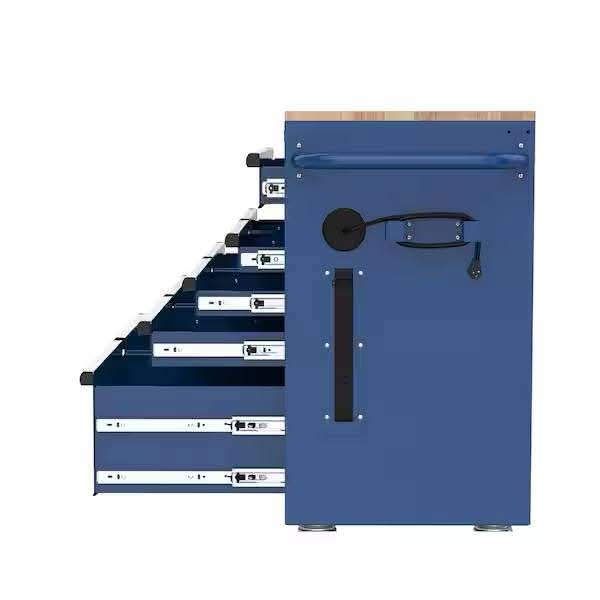 HuskyTool Storage 46 in. W x 18 in. D 9-Drawer Gloss Blue Mobile Workbench Cabinet - Image 3