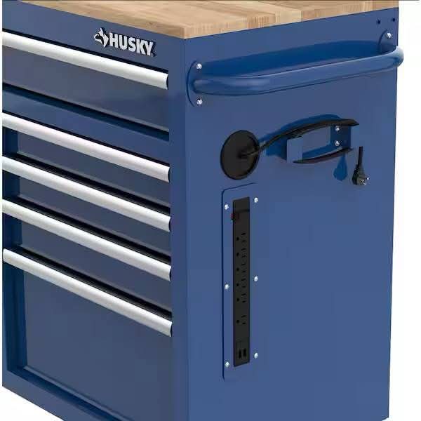 HuskyTool Storage 46 in. W x 18 in. D 9-Drawer Gloss Blue Mobile Workbench Cabinet - Image 7