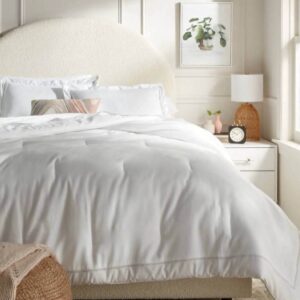 Threshold 3pc Full/Queen Luxe Embroidered Border Comforter and Sham Set, White/Light Gray