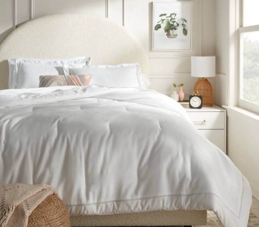 Threshold 3pc Full/Queen Luxe Embroidered Border Comforter and Sham Set, White/Light Gray