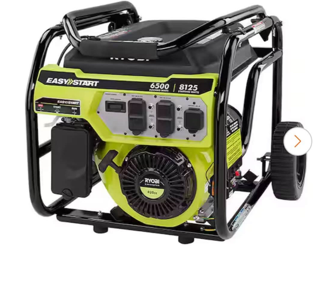 Ryobi 8125/6500-Watt Gas Powered Portable Generator With CO Detect Shutdown Sensor For Storms and Jobsites
