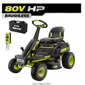 Ryobi R1 80V HP Brushless Lithium Battery Cordless Electric 30 in. Riding Lawn Mower with 14 Ah Battery and Charger