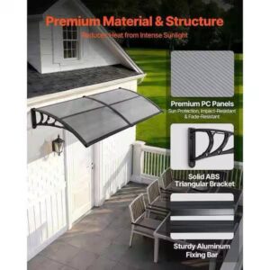 VEVOR Awnings for Door Entrance, 38 x 78 in., Exterior Front Door Window Awnings with Drainage and ABS Bracket, Smoky Gray