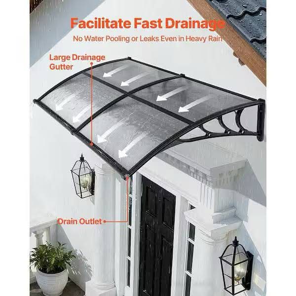 VEVOR Awnings for Door Entrance, 38 x 78 in., Exterior Front Door Window Awnings with Drainage and ABS Bracket, Smoky Gray - Image 4
