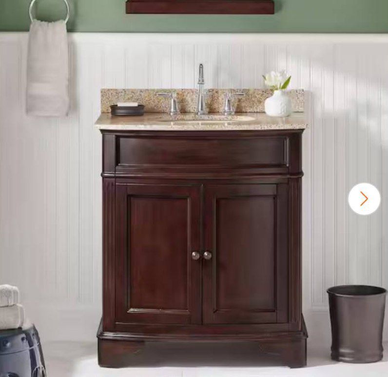 Terryn 31 in. Single Sink Cherry Bath Vanity with Beige Granite Top - Image 3